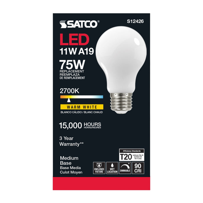 11 Watt LED A19 - Soft White - Medium Base - 2700K - 90 CRI - 120 Volt -  6 Pack