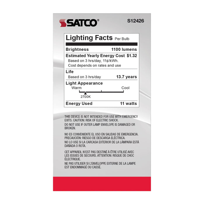 11 Watt LED A19 - Soft White - Medium Base - 2700K - 90 CRI - 120 Volt -  6 Pack