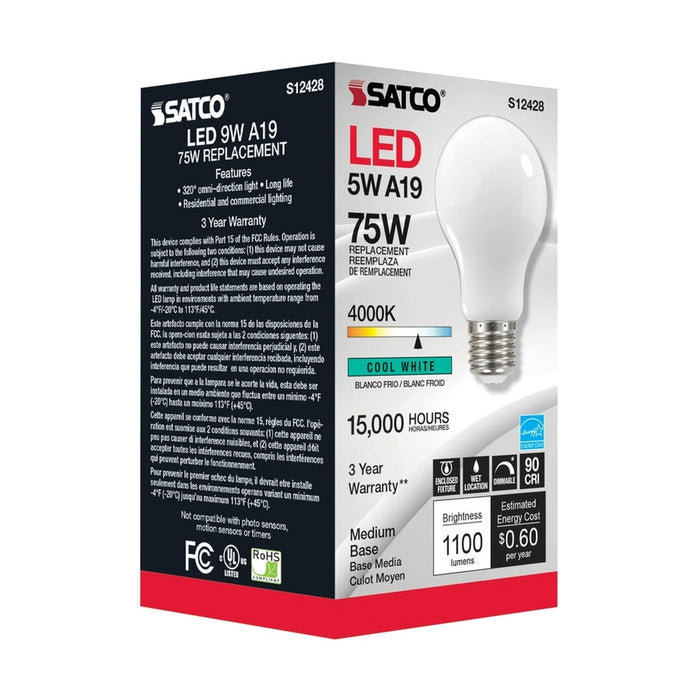 SATCO 11 Watt LED A19 - Soft White - Medium Base - 4000K - 90 CRI - 120 Volt S12428