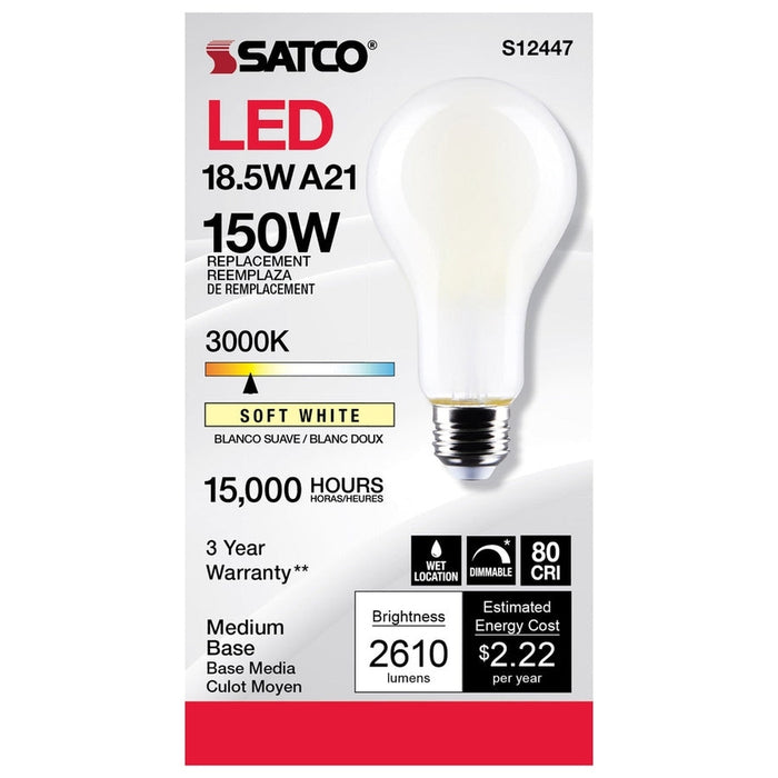 SATCO 18.5 Watt - A21 LED - Frost Finish - Medium base - 3000K - 120 Volt S12447