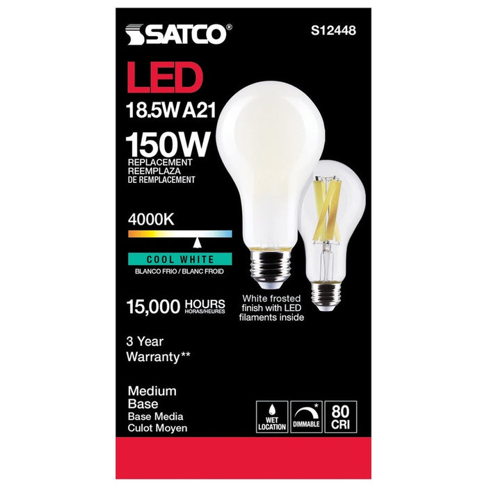 SATCO 18.5 Watt - A21 LED - Frost Finish - Medium base - 4000K - 120 Volt S12448