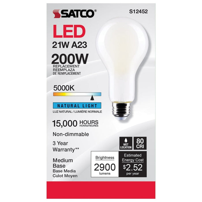 SATCO 21 Watt - A23 LED - Frost Finish - Medium base - 5000K - 120 Volt S12452