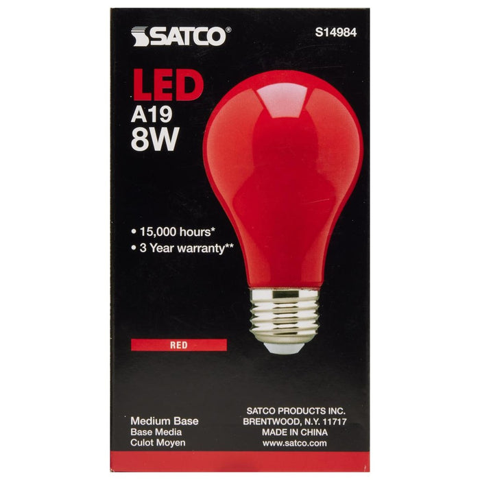 8 Watt A19 LED - Ceramic Red - Medium base - 360 deg. Beam Angle - 120 Volt - 6-Pack