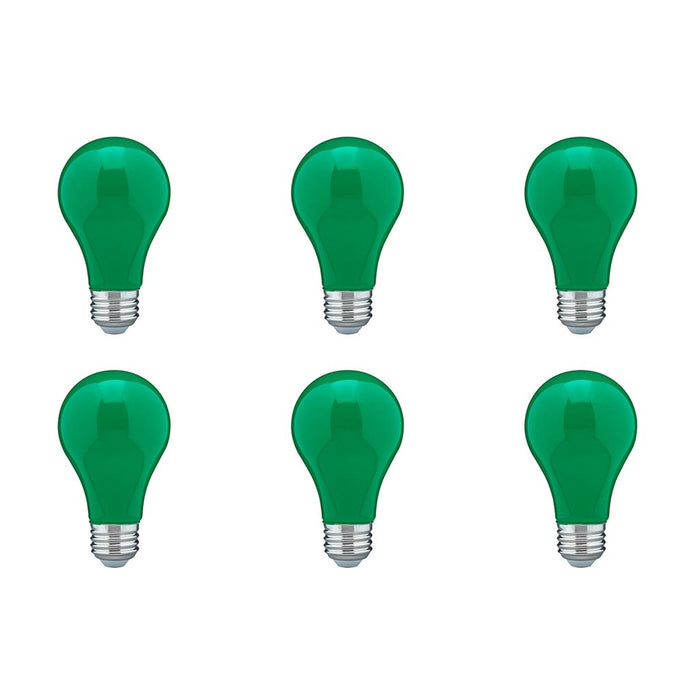 8W A19 LED - Ceramic Green - Medium base - 360 deg. Beam Angle - 120V - 6-Pack