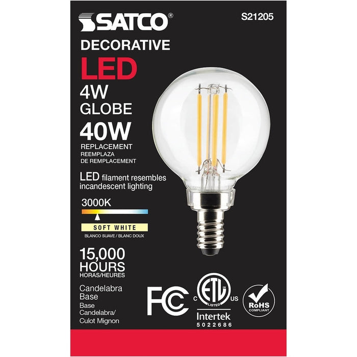 SATCO 4 Watt G16.5 LED - Clear - Candelabra base - 90 CRI - 3000K - 120 Volt S21205