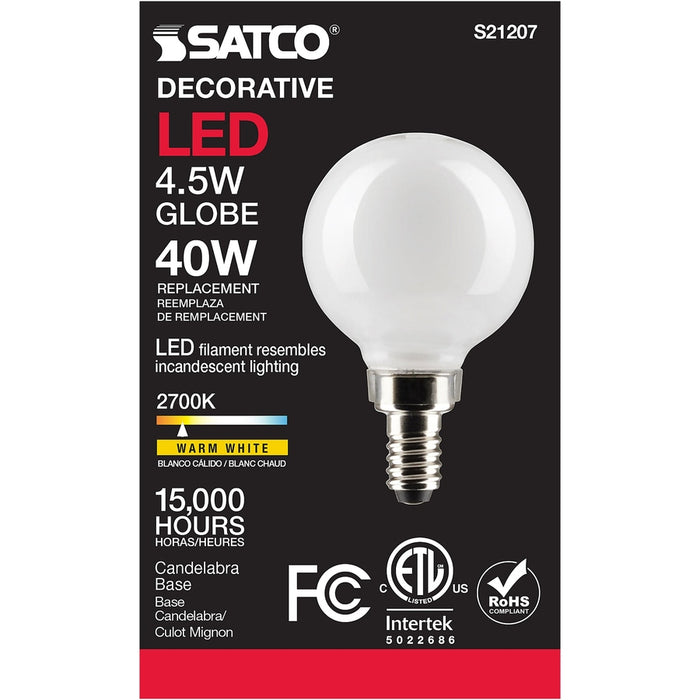 SATCO 4.5 Watt G16.5 LED - White - Candelabra base - 90 CRI - 2700K - 120 Volt S21207