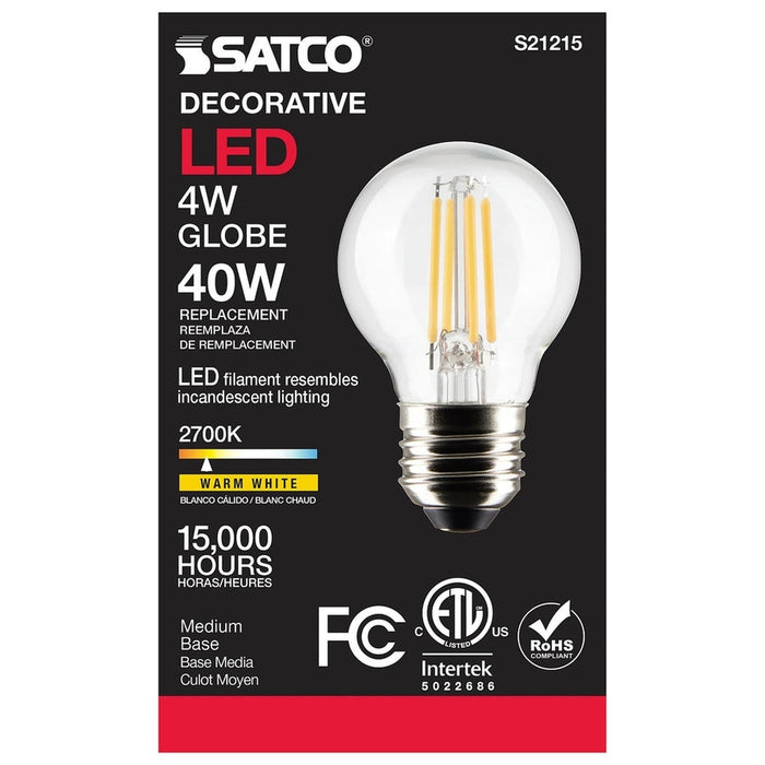 SATCO 4 Watt G16.5 LED - Clear - Medium base - 90 CRI - 2700K - 120 Volt S21215