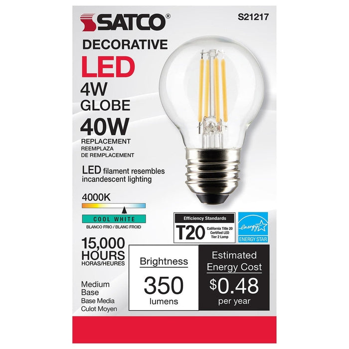 SATCO 4 Watt G16.5 LED - Clear - Medium base - 90 CRI - 4000K - 120 Volt S21217