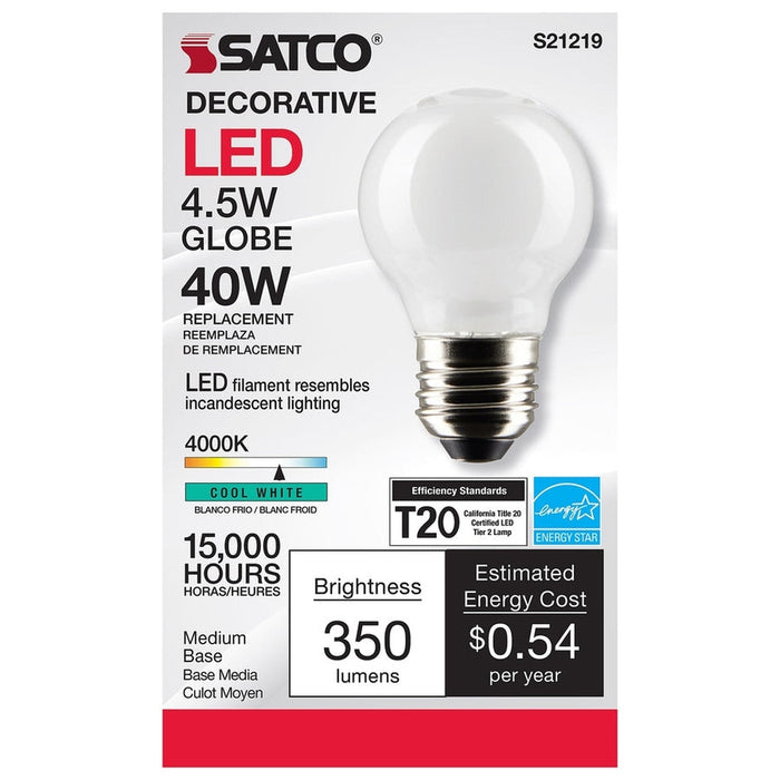 SATCO 4.5 Watt G16.5 LED - White - Medium base - 90 CRI - 4000K - 120 Volt S21219