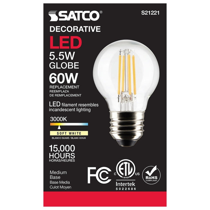 SATCO 5.5 Watt G16.5 LED - Clear - Medium base - 90 CRI - 3000K - 120 Volt S21221