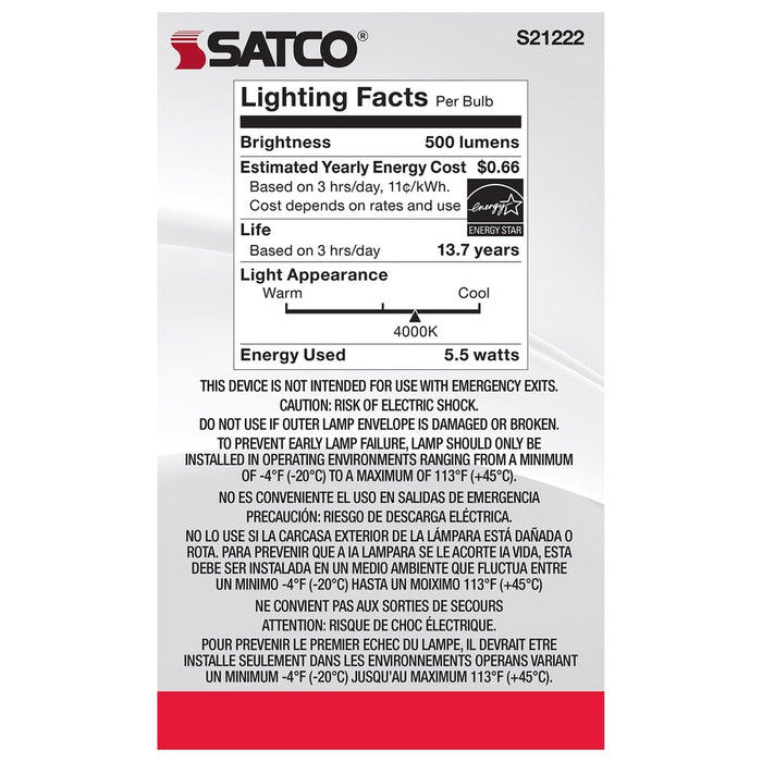 SATCO 5.5 Watt G16.5 LED - Clear - Medium base - 90 CRI - 4000K - 120 Volt S21222