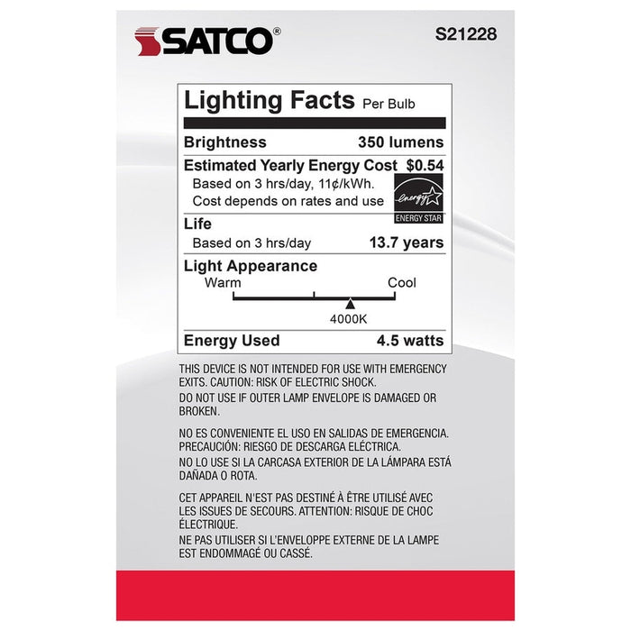 SATCO 4.5 Watt G25 LED - Clear - Medium base - 90 CRI - 4000K - 120 Volt S21228