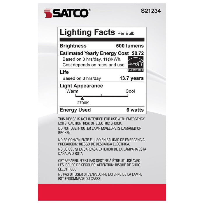 SATCO 6 Watt G25 LED - Clear - Medium base - 90 CRI - 2700K - 120 Volt S21234