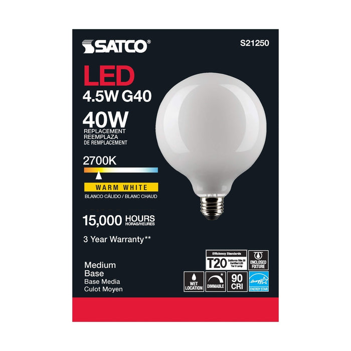 SATCO 4.5 Watt G40 LED - White - Medium base - 90 CRI - 2700K - 120 Volt - 6-Pack S21250-6