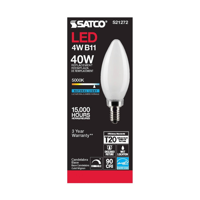 SATCO 4 Watt B11 LED - Frost - Candelabra base - 90 CRI - 5000K - 120 Volt S21272