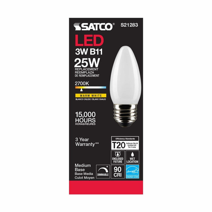 SATCO 3 Watt B11 LED - Frost - Medium base - 90 CRI - 2700K - 120 Volt S21283