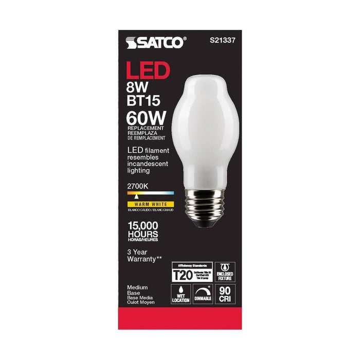 SATCO 8 Watt BT15 LED - White - Medium base - 90 CRI - 2700K - 120 Volt S21337