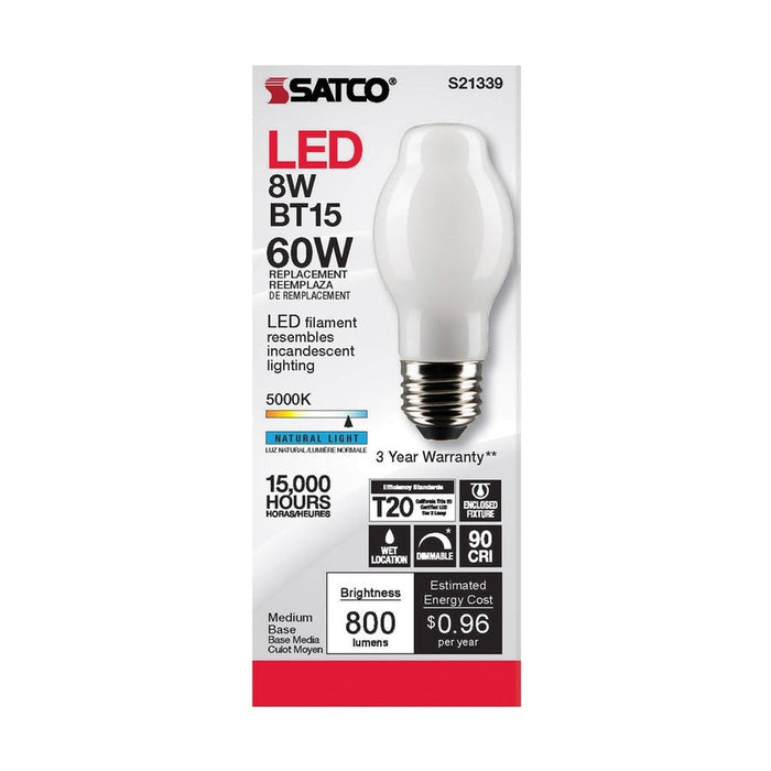 SATCO 8 Watt BT15 LED - White - Medium base - 90 CRI - 5000K - 120 Volt S21339