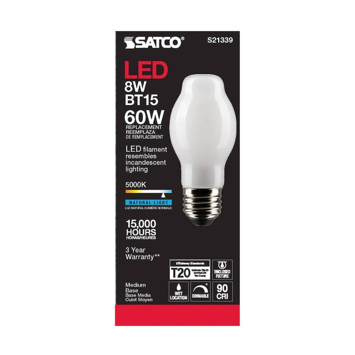 SATCO 8 Watt BT15 LED - White - Medium base - 90 CRI - 5000K - 120 Volt S21339