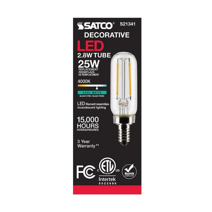 SATCO 2.8 Watt T6 LED - Clear - Candelabra base - 90 CRI - 4000K - 120 Volt S21341