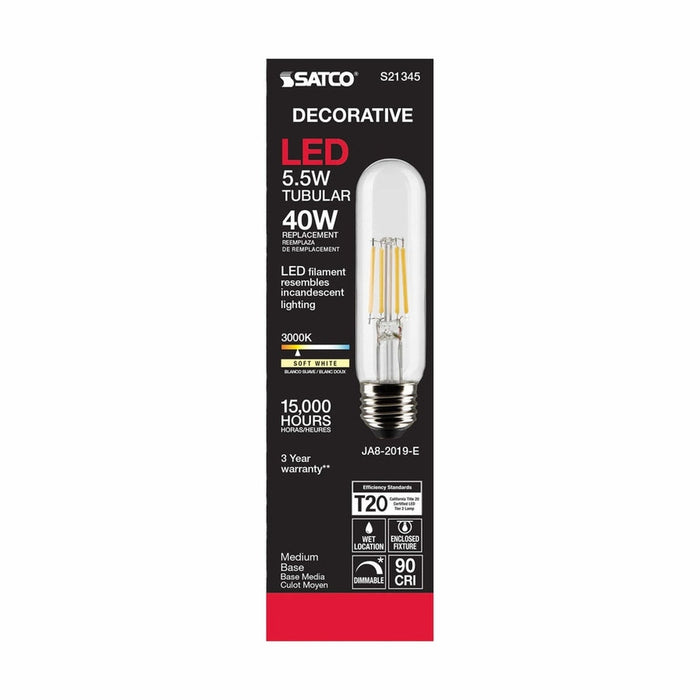 SATCO 5.5 Watt T10 LED - Clear - Medium base - 90 CRI - 3000K - 120 Volt S21345