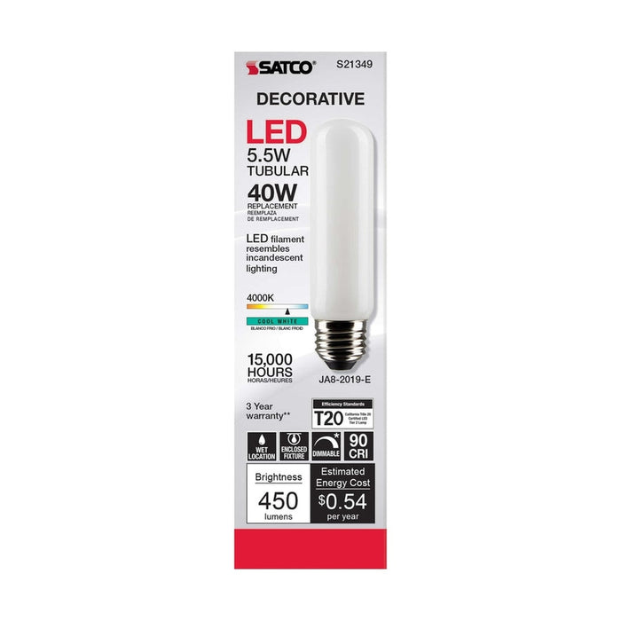 SATCO 5.5 Watt T10 LED - Frost - Medium base - 90 CRI - 4000K - 120 Volt S21349