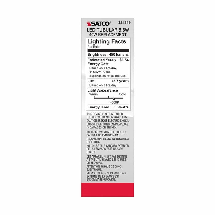 SATCO 5.5 Watt T10 LED - Frost - Medium base - 90 CRI - 4000K - 120 Volt S21349