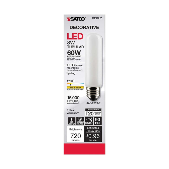 SATCO 8 Watt T10 LED - Frost - Medium base - 90 CRI - 2700K - 120 Volt S21352