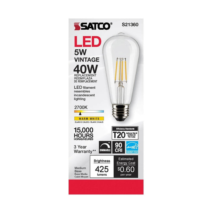 SATCO 5 Watt ST19 LED - Clear - Medium base - 90 CRI - 2700K - 120 Volt S21360