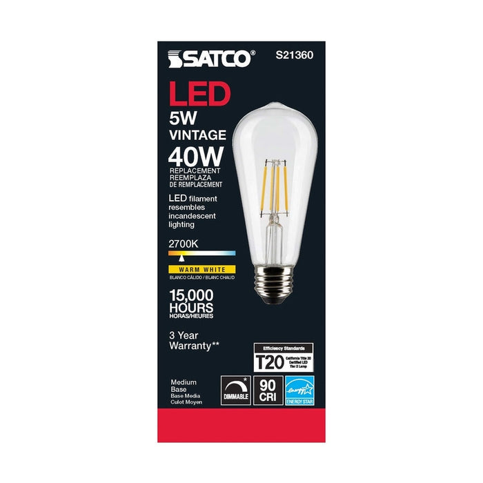 SATCO 5 Watt ST19 LED - Clear - Medium base - 90 CRI - 2700K - 120 Volt S21360