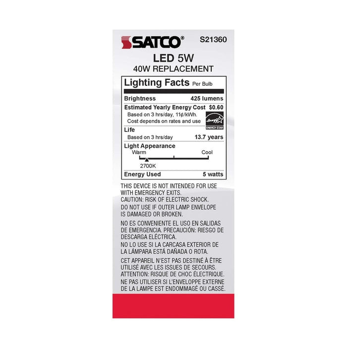 SATCO 5 Watt ST19 LED - Clear - Medium base - 90 CRI - 2700K - 120 Volt S21360