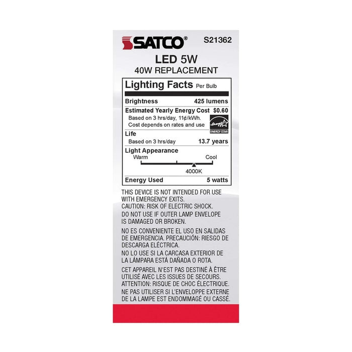 SATCO 5 Watt ST19 LED - Clear - Medium base - 90 CRI - 4000K - 120 Volt S21362