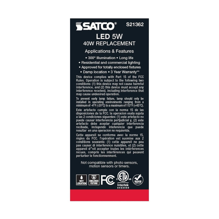 SATCO 5 Watt ST19 LED - Clear - Medium base - 90 CRI - 4000K - 120 Volt S21362