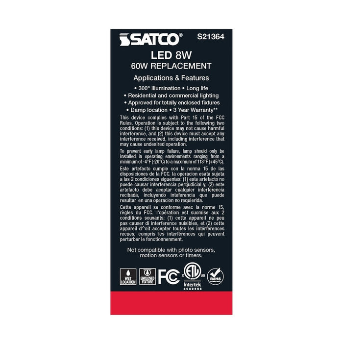 SATCO 8 Watt ST19 LED - Clear - Medium base - 90 CRI - 3000K - 120 Volt S21364