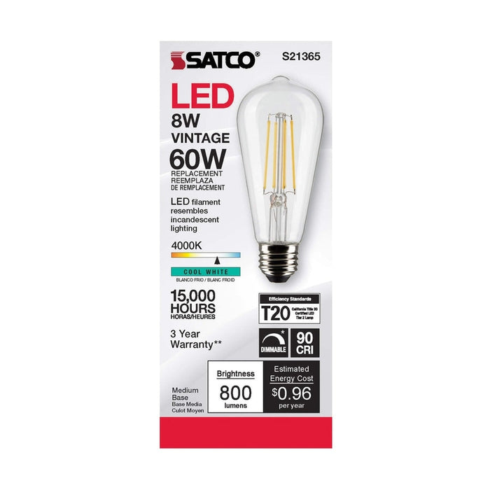 SATCO 8 Watt ST19 LED - Clear - Medium base - 90 CRI - 4000K - 120 Volt S21365