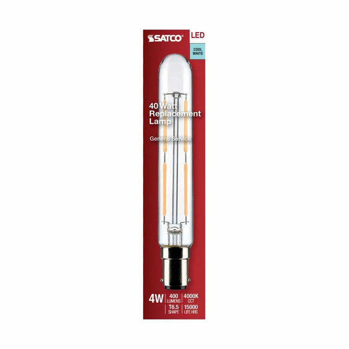 SATCO 4 Watt T6.5 LED - Clear - Double Contact Bayonet Base - 4000K - 400 Lumens - 120 Volt S21375