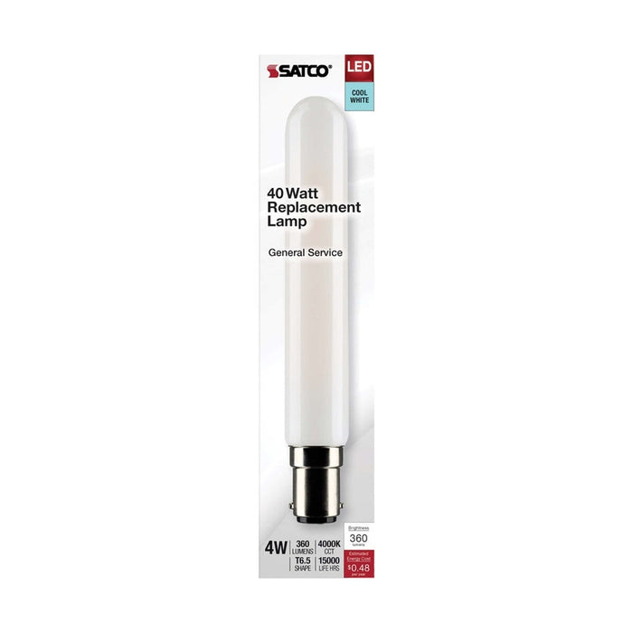 SATCO 4 Watt T6.5 LED - Frosted - Double Contact Bayonet Base - 4000K - 360 Lumens - 120 Volt S21377