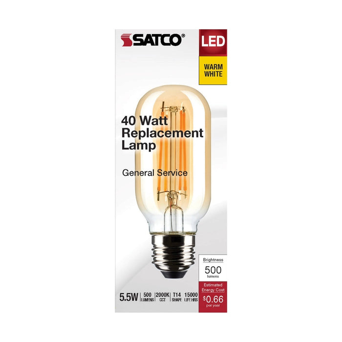 SATCO 5.5 Watt T14 LED - Clear - Medium Base - 2000K - 500 Lumens - 120 Volt S21378