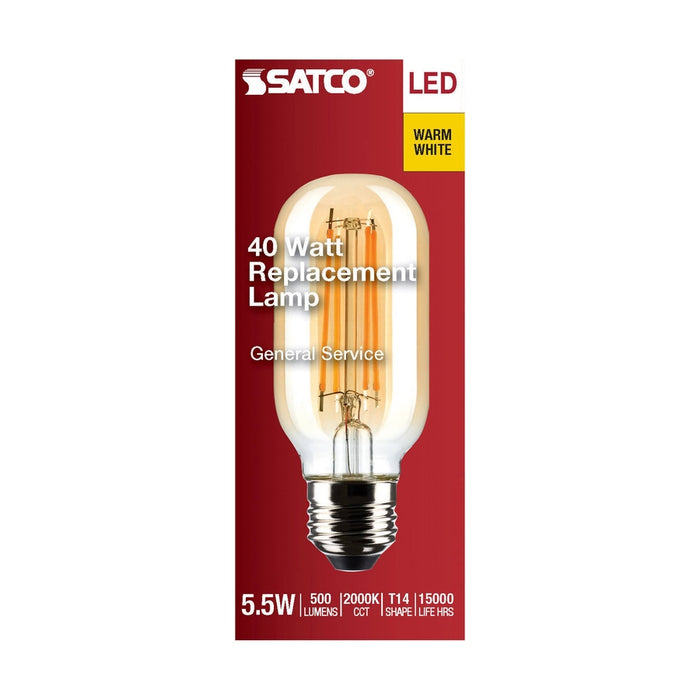 SATCO 5.5 Watt T14 LED - Clear - Medium Base - 2000K - 500 Lumens - 120 Volt S21378