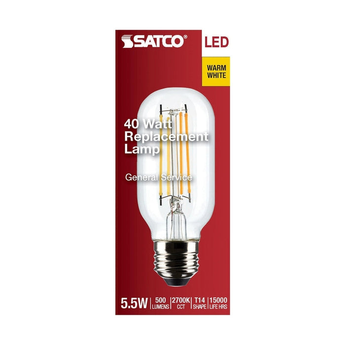 SATCO 5.5 Watt T14 LED - Clear - Medium Base - 2700K - 500 Lumens - 120 Volt S21379