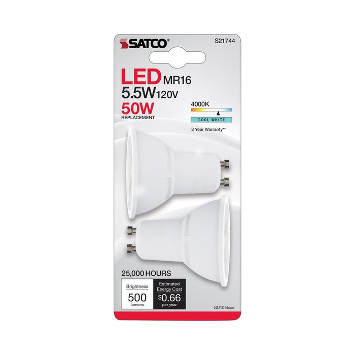 SATCO 5.5 Watt MR16 LED - GU10 Base - 4000K - 120 Volt - 40 Deg. Beam Angle - 2-Card S21744