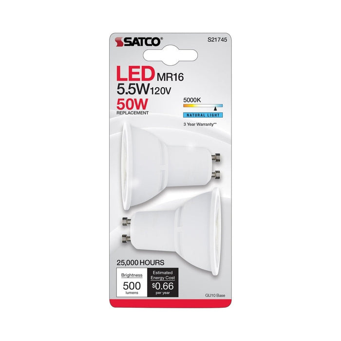 SATCO 5.5 Watt MR16 LED - GU10 Base - 5000K - 120 Volt - 40 Deg. Beam Angle - 2-Card S21745