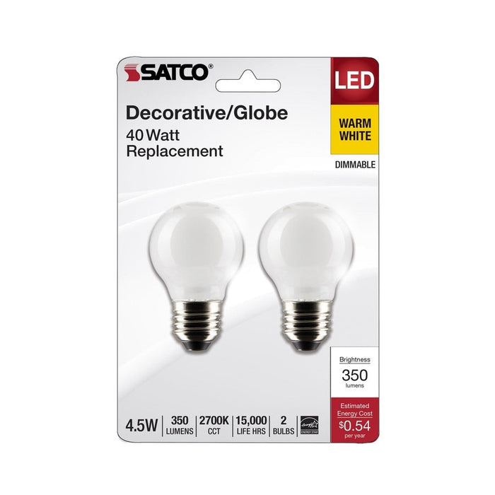 SATCO 4.5 Watt G16.5 LED - White - Medium Base - 2700K - 350 Lumens - 120 Volt - 2-Pack S21816