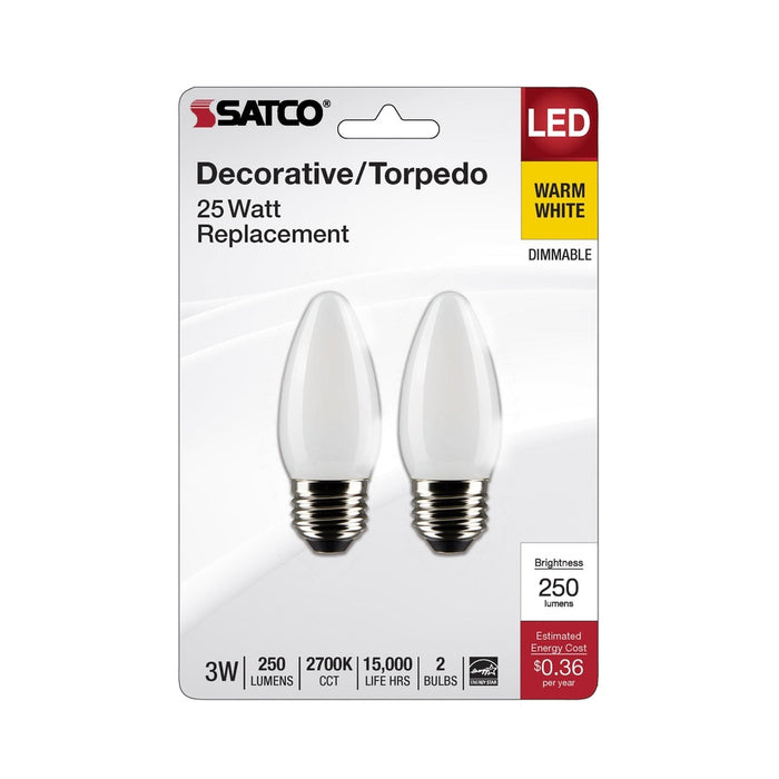 SATCO 3 Watt B11 LED - Frosted - Medium Base - 2700K - 250 Lumens - 120 Volt - 2-Pack S21833