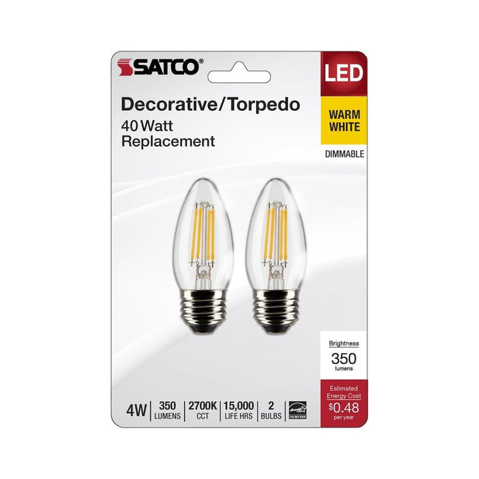 SATCO 4 Watt B11 LED - Clear - Medium Base - 2700K - 350 Lumens - 120 Volt - 2-Pack S21834