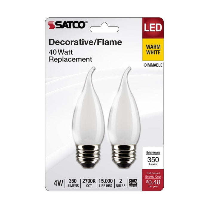 SATCO 4 Watt CA10 LED - Frosted - Medium Base - 2700K - 350 Lumens - 120 Volt - 2- Pack S21851