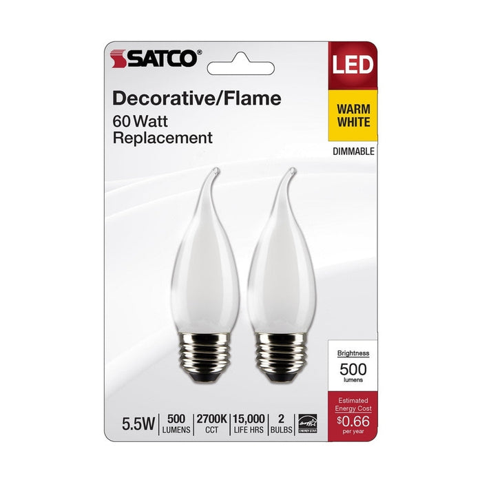 SATCO 5.5 Watt CA10 LED - Frosted - Medium Base - 2700K - 500 Lumens - 120 Volt - 2-Pack S21853