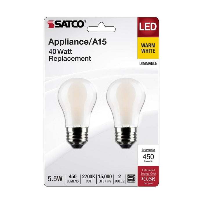 SATCO 5.5 Watt A15 LED - Frosted - Medium Base - 2700K - 450 Lumens - 2-Pack S21874