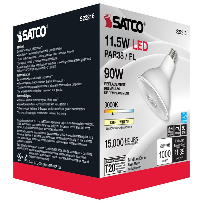 11.5 Watt PAR38 LED - 90 CRI - 3000K - 40 deg. Beam Angle - Medium base - 120 Volt - 6-Pack
