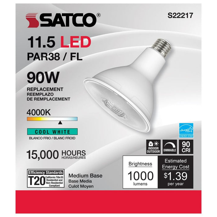 11.5 Watt PAR38 LED - 90 CRI - 4000K - 40 deg. Beam Angle - Medium base - 120 Volt - 6-Pack